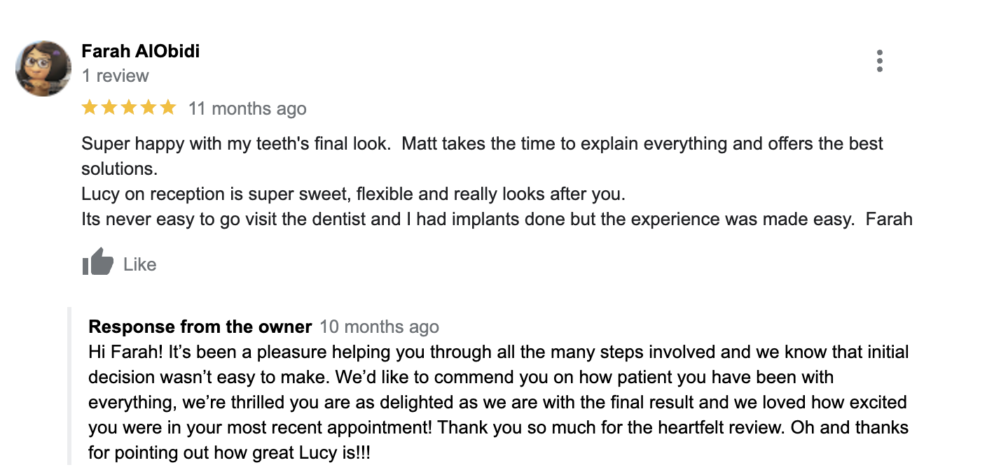Patient Farah Dental Implants Review